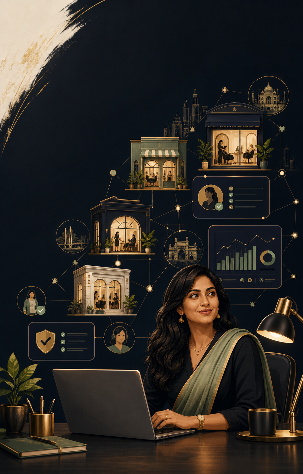 Illustration of a connected and trusted Indian salon network